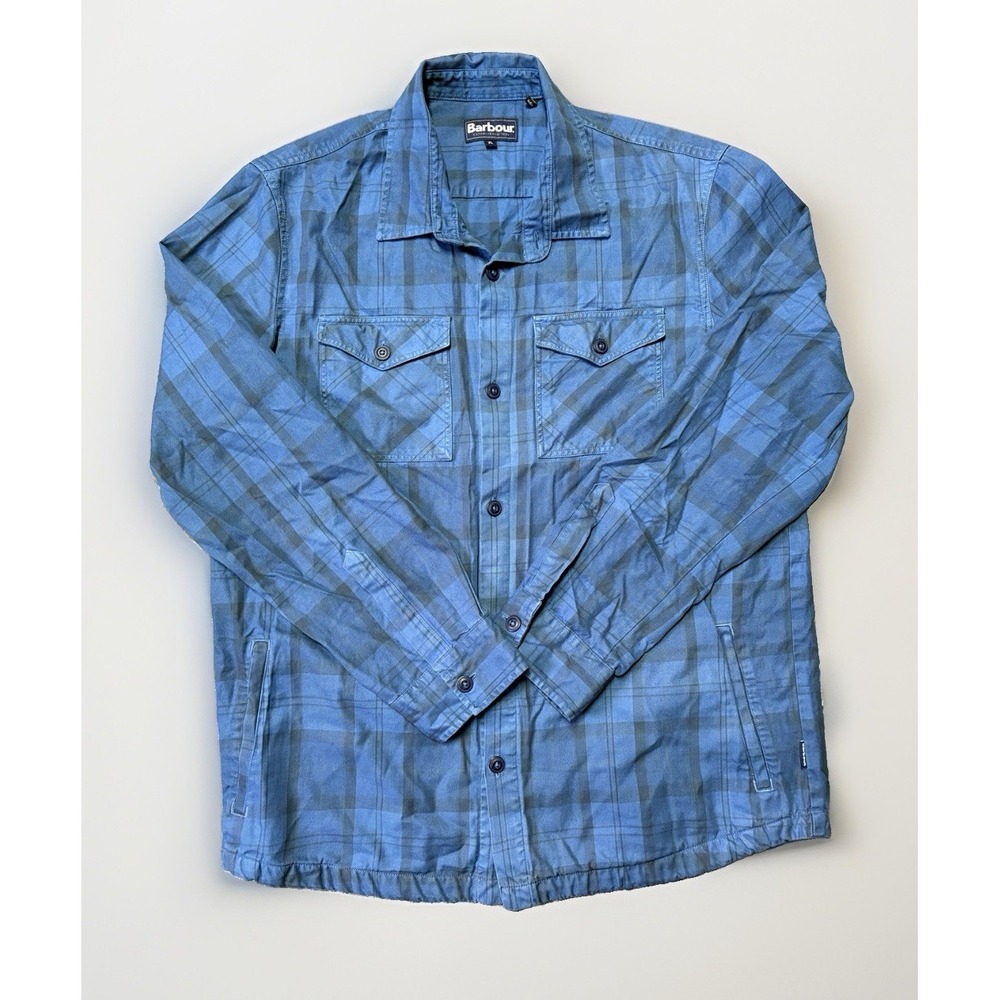 Barbour Tartan Plaid Flannel Shirt Mens XL Blue Overshirt Jacket MOS0222BL53